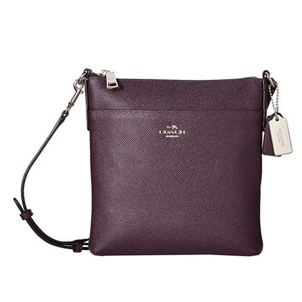 Coach Embossed Textured Aubergine Leather North South Swingpack Coach Embossed Textured Aubergine Leather North South Swingpack Crossbody Handbag