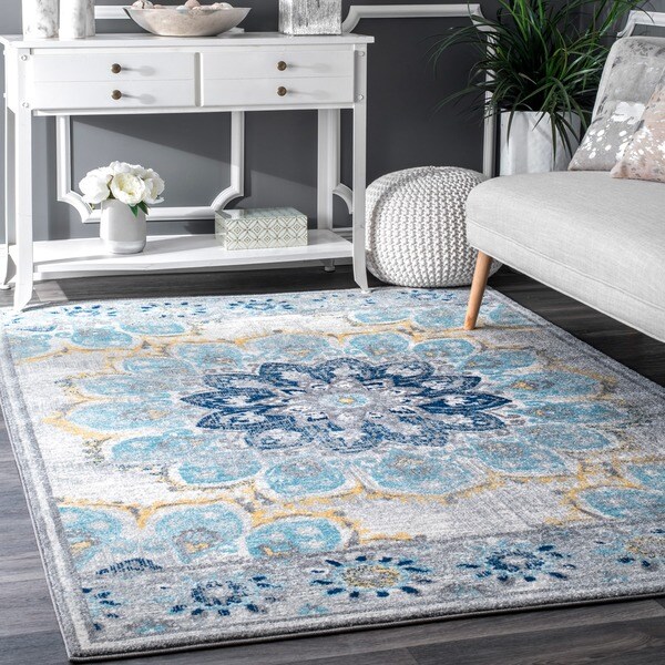 nuLOOM Vintage Floral Mandala Blue Rug - 4' x 6'