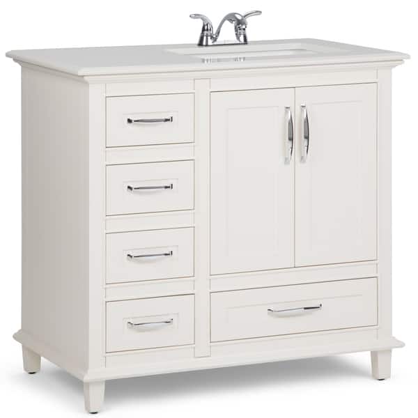 Wyndenhall Newton 36 Inch Traditional Bath Vanity In Soft White With Bombay White Engineered Quartz Marble Top Overstock 14332483