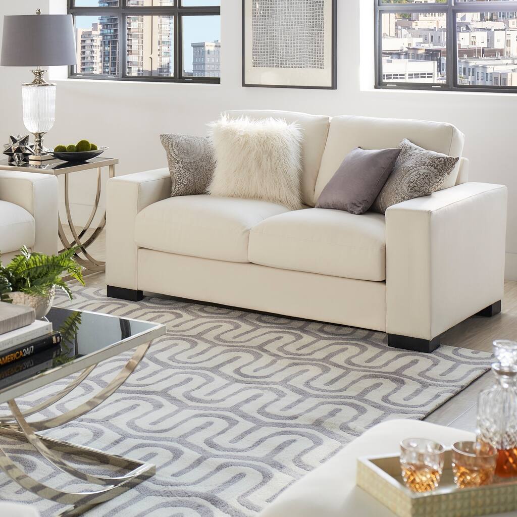 Lionel White Cotton Fabric Down-filled Loveseat by iNSPIRE Q Artisan