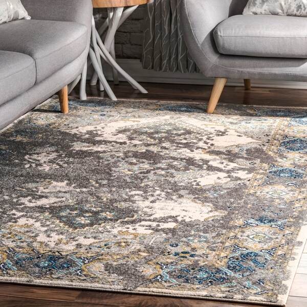 nuLOOM Vintage Faded Diamond Medallion Area Rug Overstock 14332831