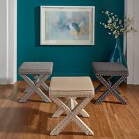 Parton Linen Fabric X-Base Nailhead 17 Inch Ottoman Bench by iNSPIRE Q Bold