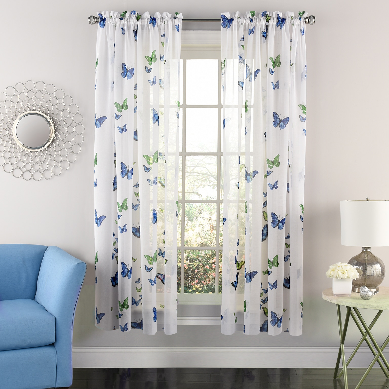 Butterflies Semi Sheer 63 Inch Tailored Window Curtain Panel 63x54   Butterflies Semi Sheer 63 Inch Tailored Window Curtain Panel Pair D93877f4 C3ee 49cb Ba45 17d69526660c 