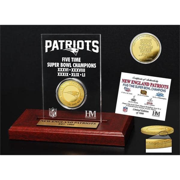 New England Patriots 5-time Super Bowl Champions Gold Coin Etched ...