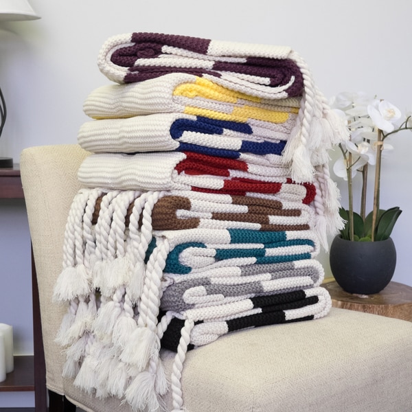 Striped Luxurious Assorted Colors Acrylic Throw Blanket Overstock