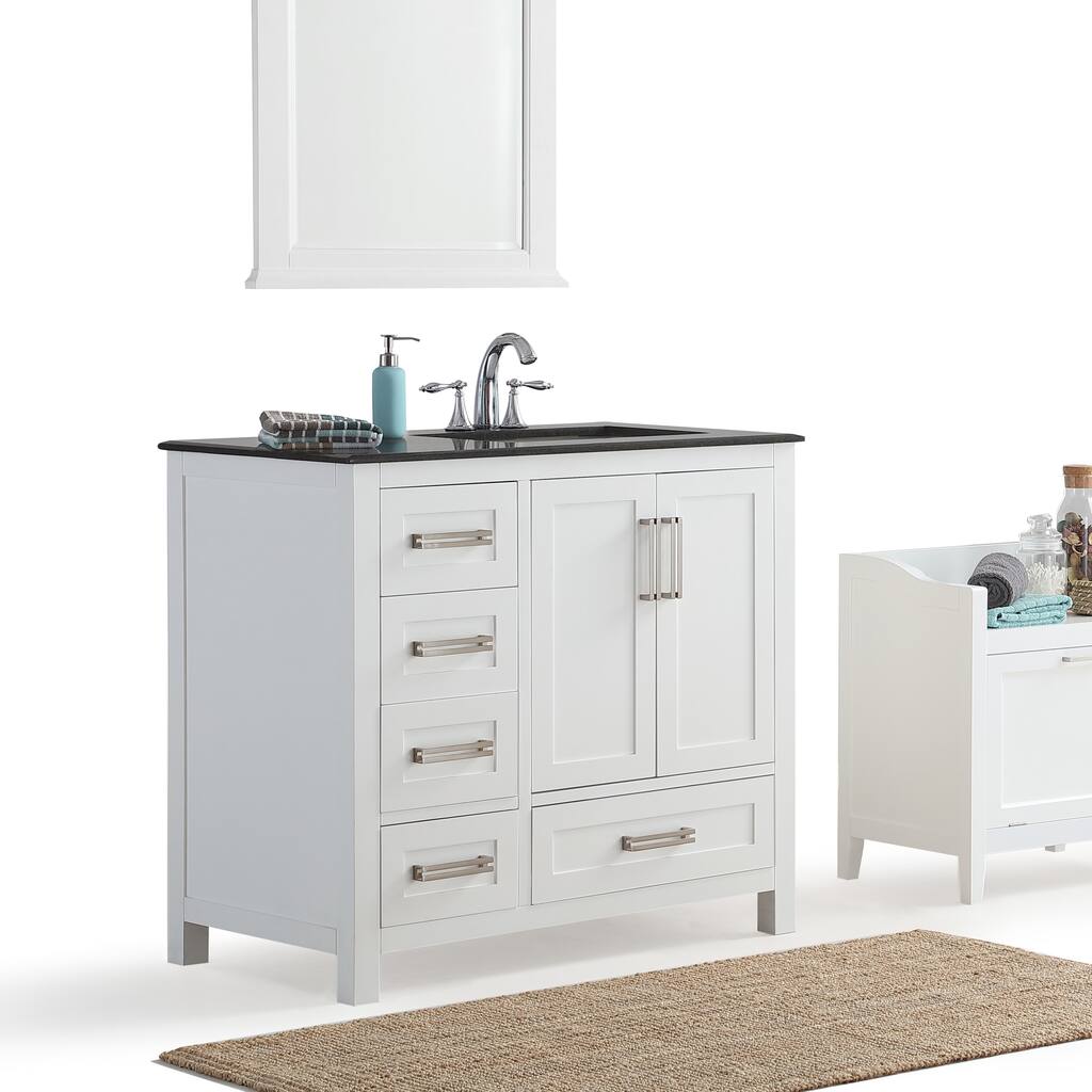 WYNDENHALL Jersey White 36-inch Offset White Bath Vanity with Black Granite Top