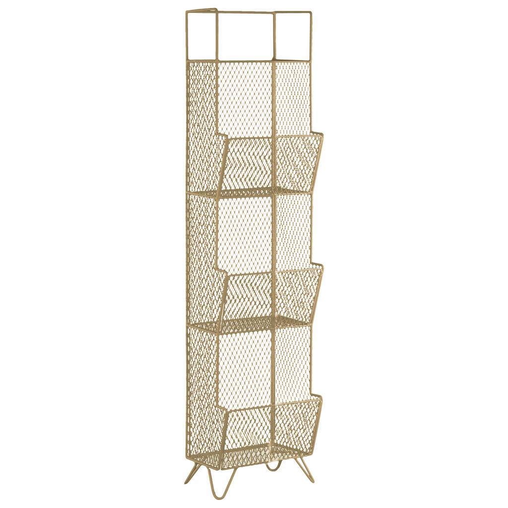 Metal Floor Shelf with 4 Tiers, Mesh Sides, 3 Storage Bins and 1 Top-shelf Gloss Finish Champagne