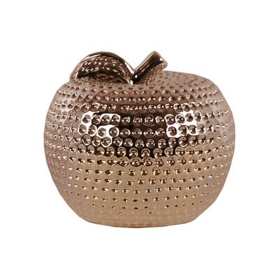 Polished Chrome Finish Gold Ceramic Large Dimpled Apple Figurine with Leaf on Stem