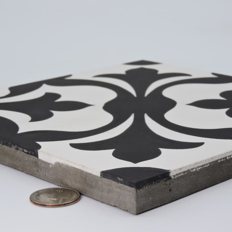 Handmade Sefrou in Black and White Tile, Pack of 12 (Morocco)