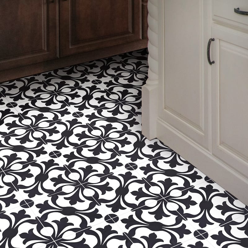 Handmade Sefrou in Black and White Tile, Pack of 12 (Morocco)