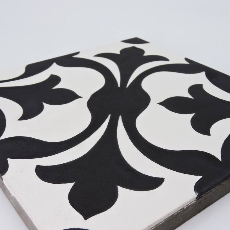 Handmade Sefrou in Black and White Tile, Pack of 12 (Morocco)