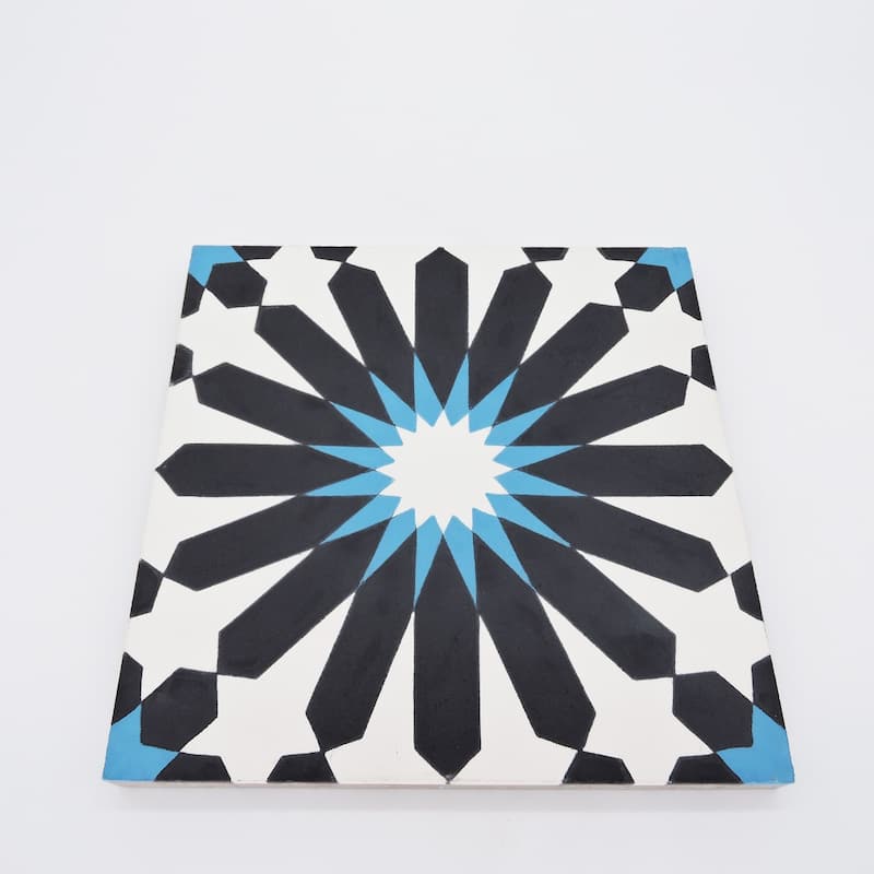 Handmade Alhambra in Black and Blue Tile, Pack of 12 (Morocco)