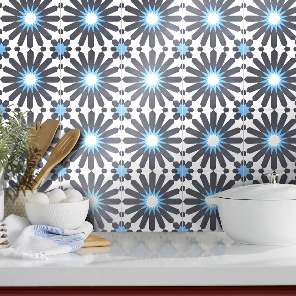 Handmade Alhambra in Black and Blue Tile, Pack of 12 (Morocco)