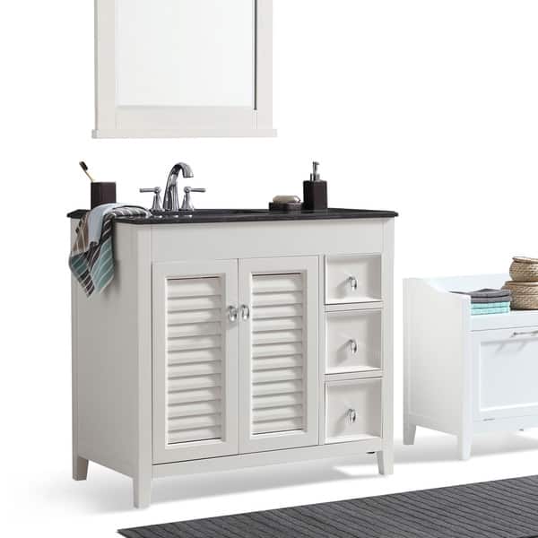 Wyndenhall Palmer 36 Inch Offset Bath Vanity In White With Black Granite Top 14339070 Wyndenhall Palmer 36 Inch Offset