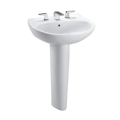 Toto Supreme Oval Basin Pedestal Bathroom Sink with CeFiONtect for 8 Inch Center Faucets, Cotton White (LPT241.8G#01)