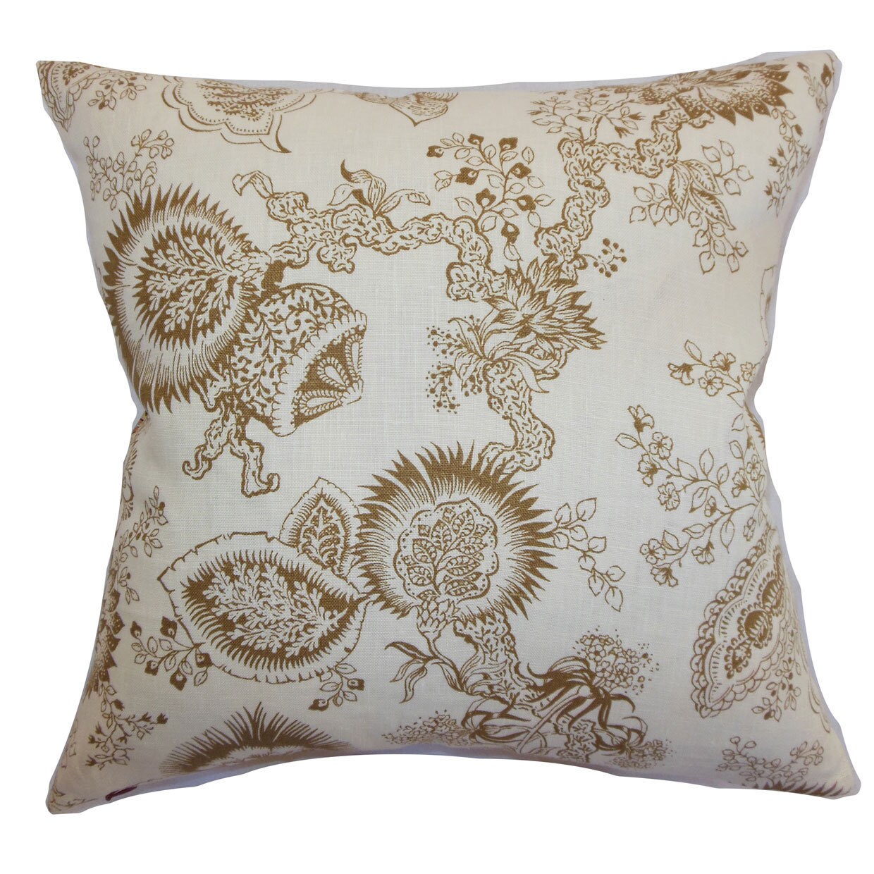 Paionia Floral 22" x 22" Down Feather Throw Pillow Cocoa
