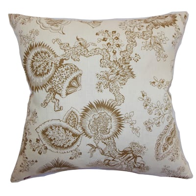 Paionia Floral 22" x 22" Down Feather Throw Pillow Cocoa