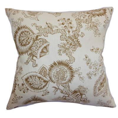 Paionia Floral 22" x 22" Down Feather Throw Pillow Cocoa