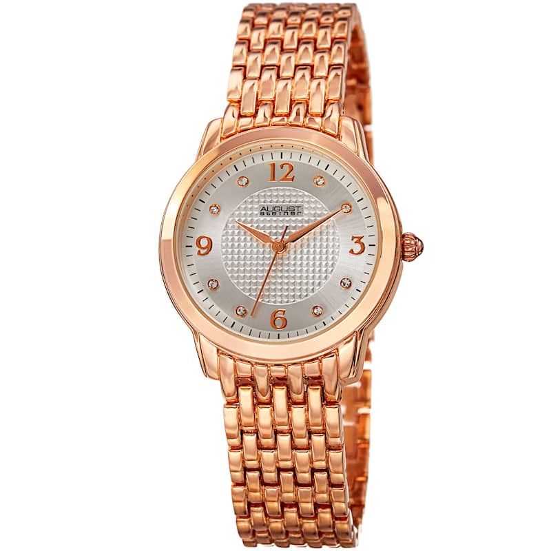 August Steiner Women's Diamond Swarovski Crystal Chain Link & Leather Rose-Tone Watch Set