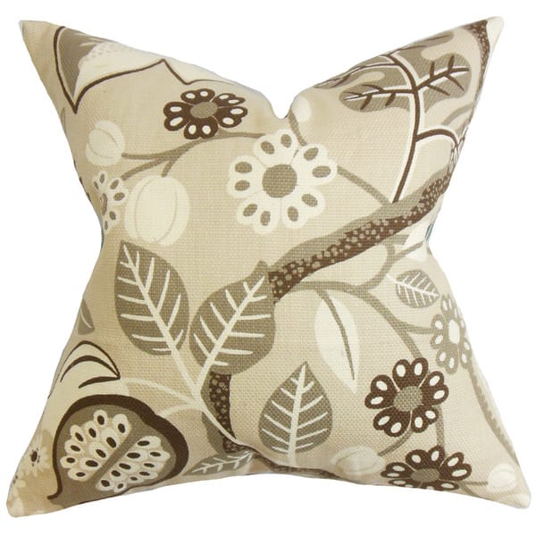 Prys Floral 22inch Down Feather Throw Pillow Brown Overstock 14340652