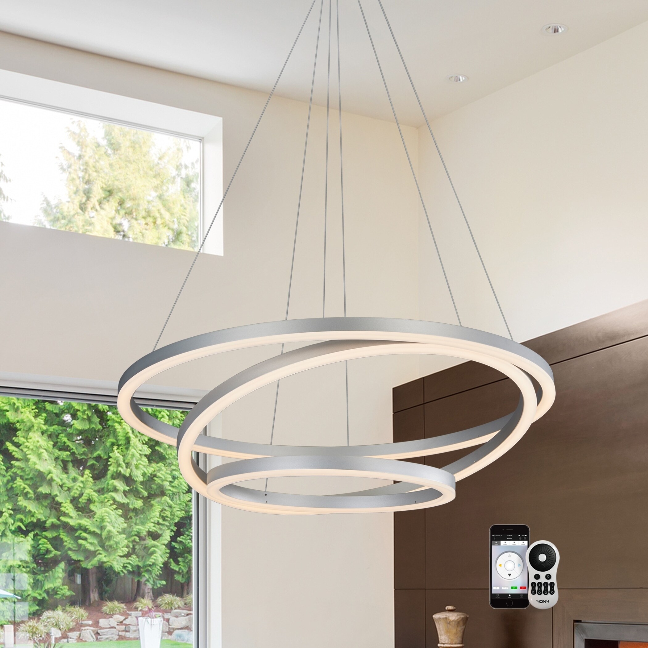 VONN Lighting Tania Trio 31.5" Color Changeable LED Chandelier in Silver (Transitional/Modern & Contemporary/Mid-Century Modern - Indoor - - Chandeliers For Bedrooms by Overstock.com