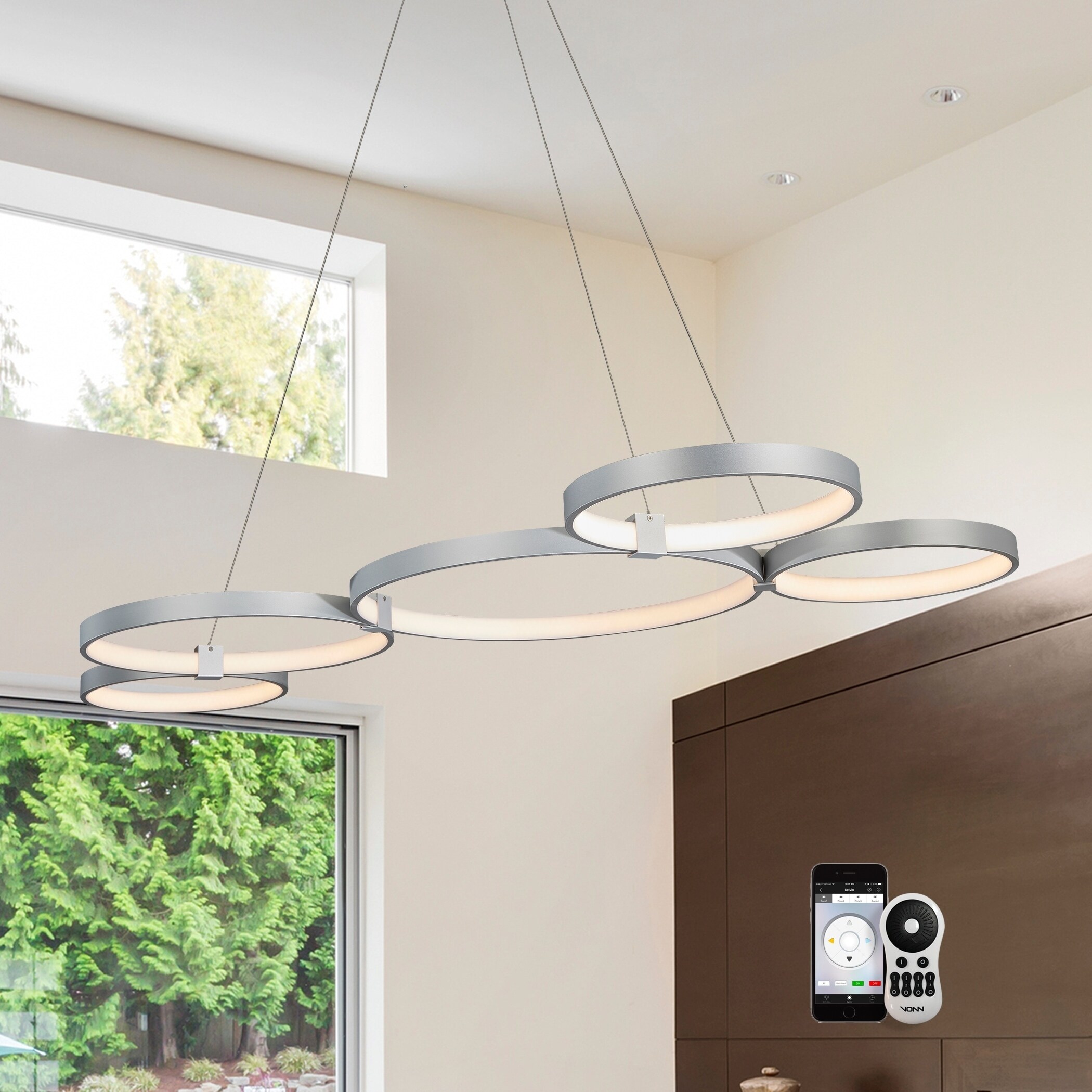 VONN Lighting VTC3555AL Capella 50" WiFi Tunable-White LED Chandelier Silver (Nickel - Acrylic/Aluminum - Grey - 4 to 6 - Transitional/Modern & - Chandeliers For Bedrooms by Overstock.com