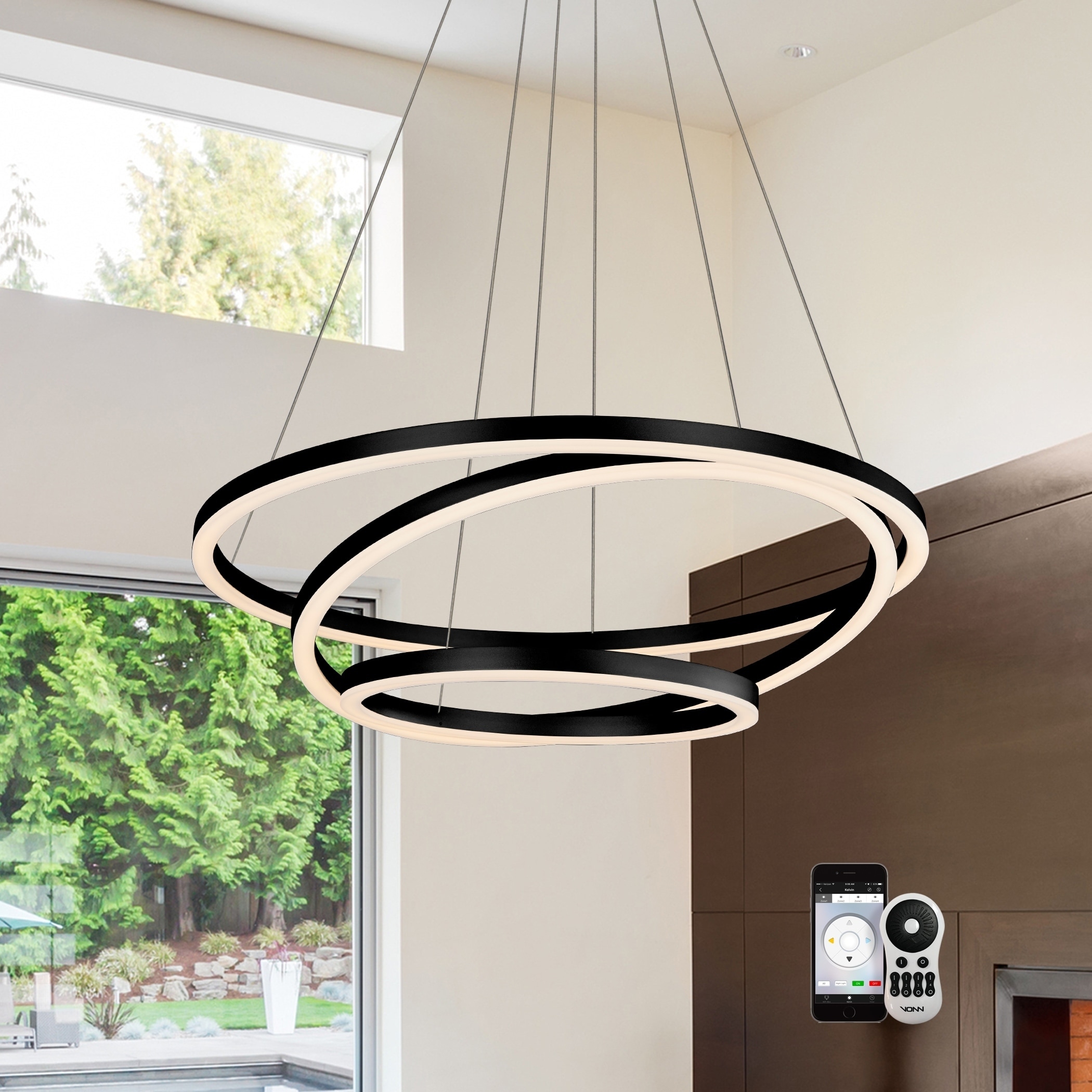 VONN Lighting VTC3331BL Tania Trio Color Changeable LED Chandelier Black - N/A (Dimmable/Energy Efficient/Sloped Ceiling Adaptable - 1 to 3 - Black - - Chandeliers For Bedrooms by Overstock.com