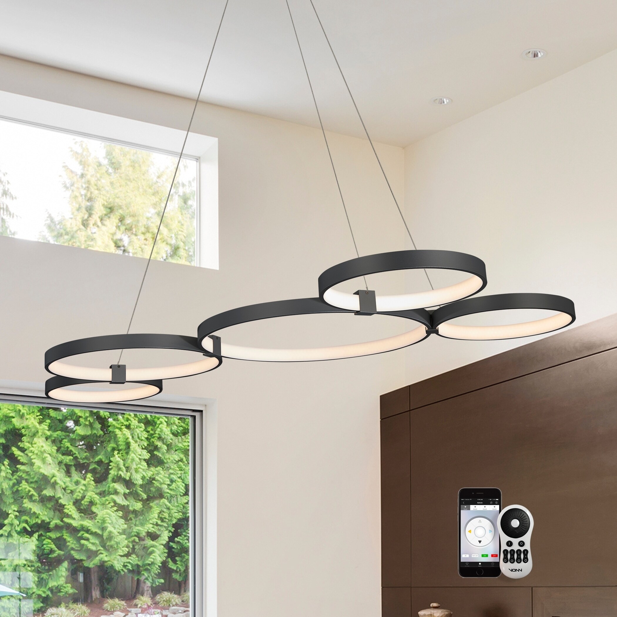 VONN Lighting VTC3555BL Capella 50" Color Changeable LED Chandelier Black (Acrylic/Aluminum - Black - 4 to 6 - Transitional/Modern & Contemporary) - Chandeliers For Bedrooms by Overstock.com