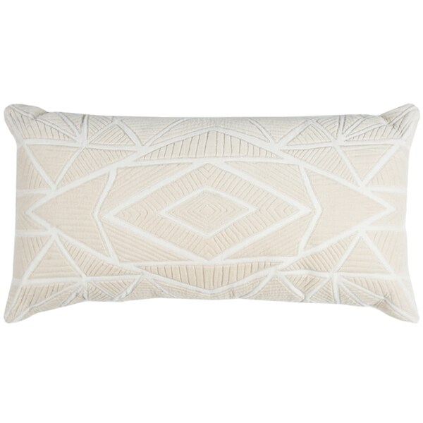 Rizzy Home Geometric Beige Cotton 14-inch x 26-inch Throw Pillow