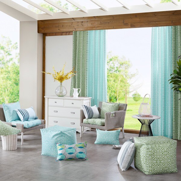 Madison Park Morro Printed Fret 3M Scotchgard Indoor/Outdoor Pouf