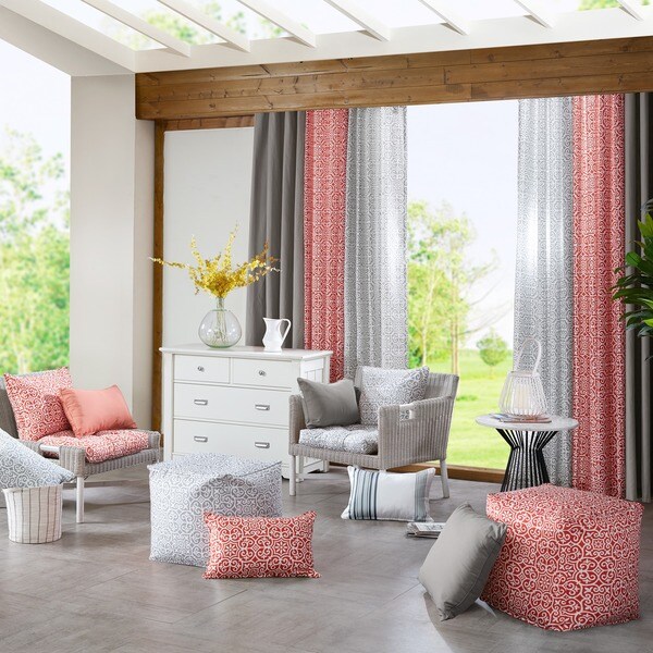 Madison Park Morro Printed Fret 3M Scotchgard Indoor/Outdoor Pouf