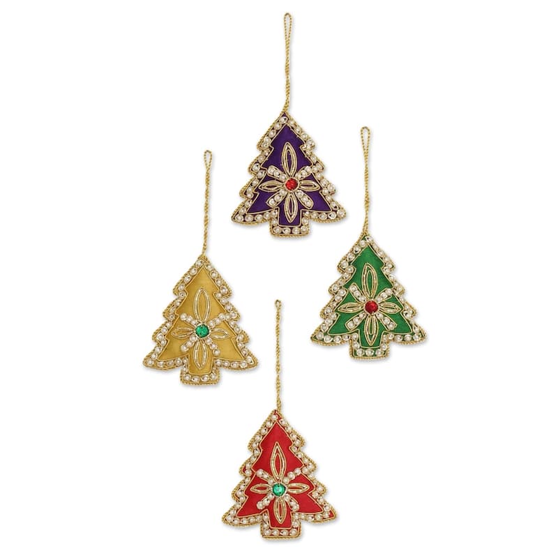 Handmade Beaded 'Colorful Trees' Ornaments Set of 4 (India)