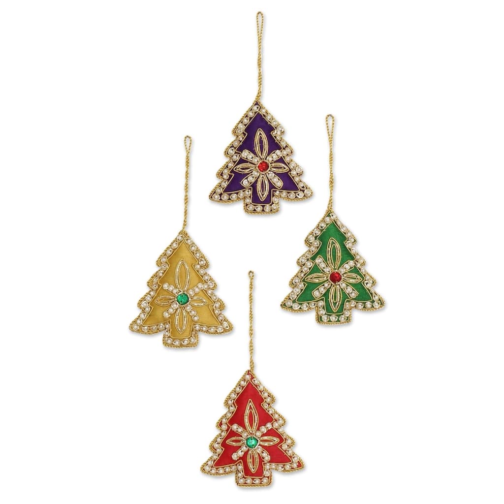 Handmade Beaded 'Colorful Trees' Ornaments Set of 4 (India)