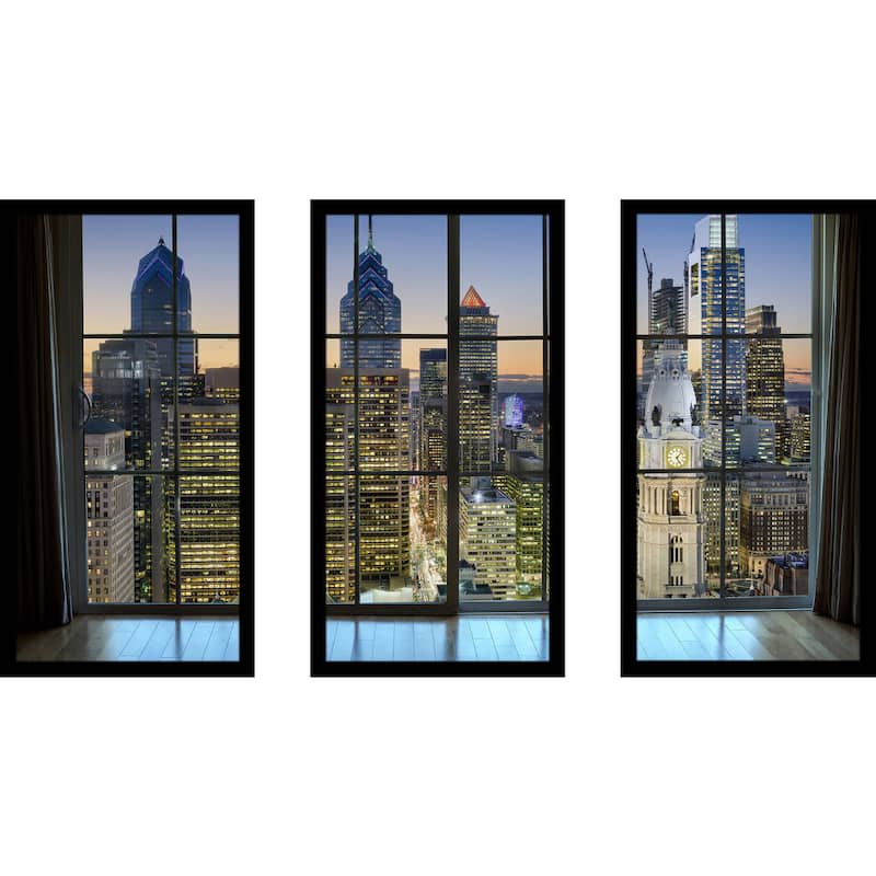 Philadelphia, Pennsylvania, USA Downtown Skyline Window' Framed Plexiglass Wall Art (Set of 3)