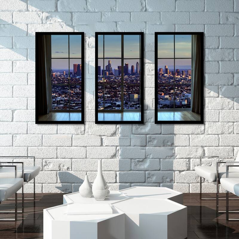 "Downtown Los Angeles Window" Framed Plexiglass Wall Art Set of 3