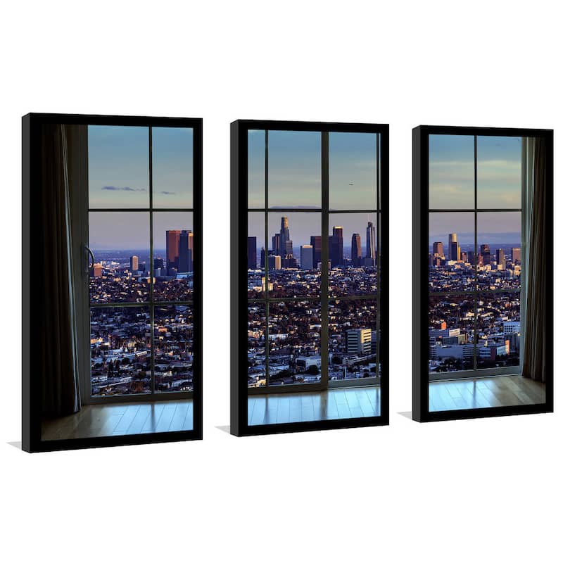 "Downtown Los Angeles Window" Framed Plexiglass Wall Art Set of 3