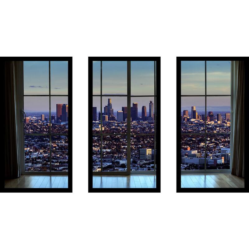 "Downtown Los Angeles Window" Framed Plexiglass Wall Art Set of 3