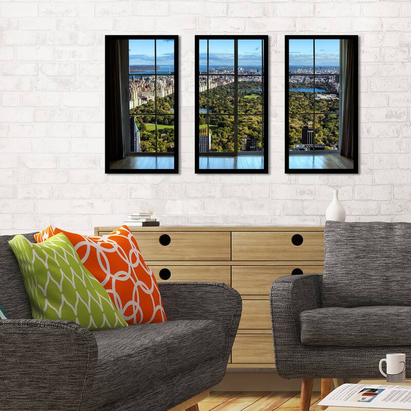 New York Central Park I Window' Framed Plexiglass Wall Art (Set of 3)