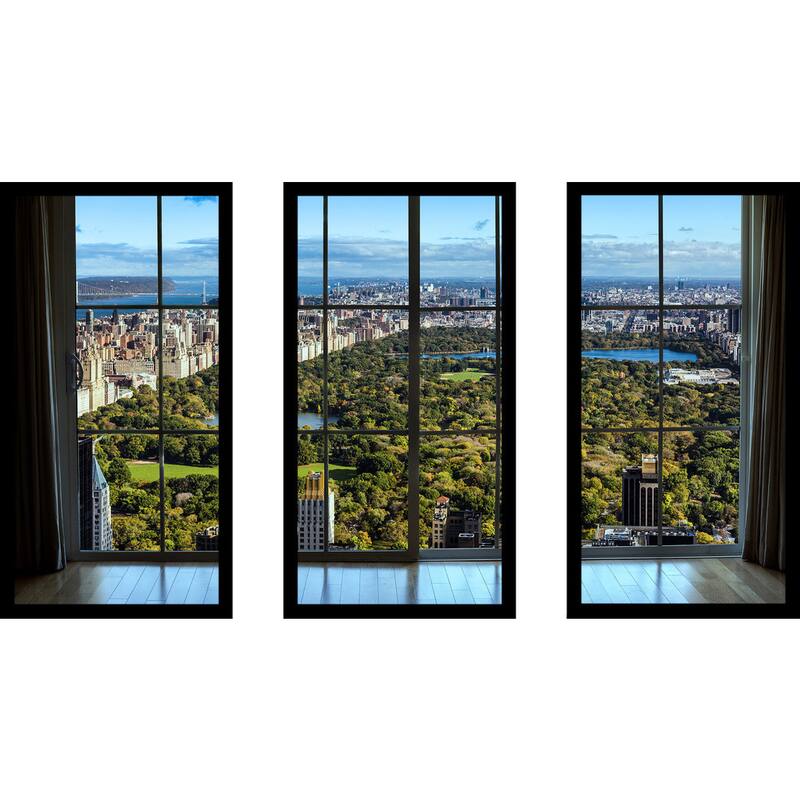 New York Central Park I Window' Framed Plexiglass Wall Art (Set of 3) - 13.5 Inches X 25.5 Inches X 1 Inches Each