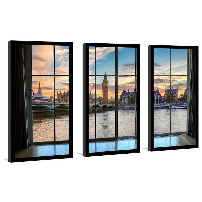 Westminster and Big Ben in London, England Window' Framed Plexiglass Wall Art (Set of 3)