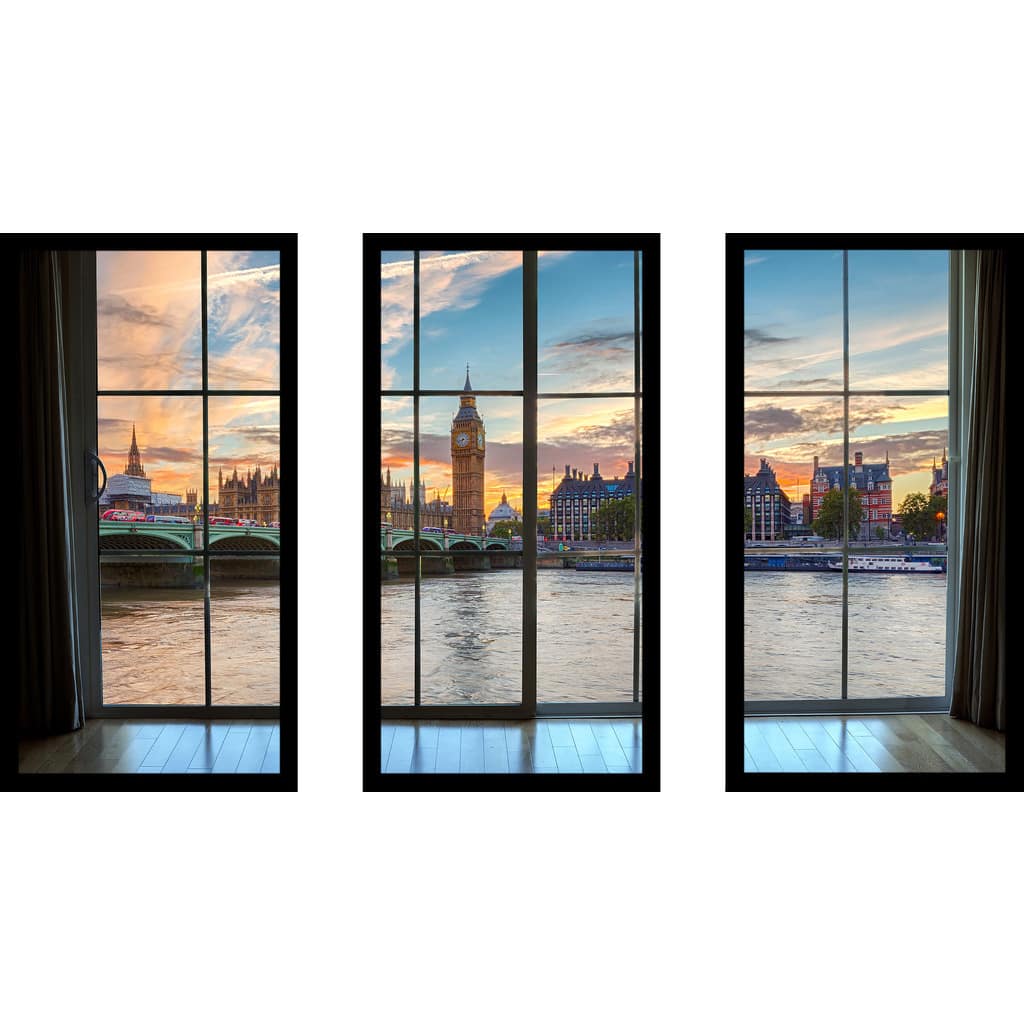 Westminster and Big Ben in London, England Window' Framed Plexiglass Wall Art (Set of 3)