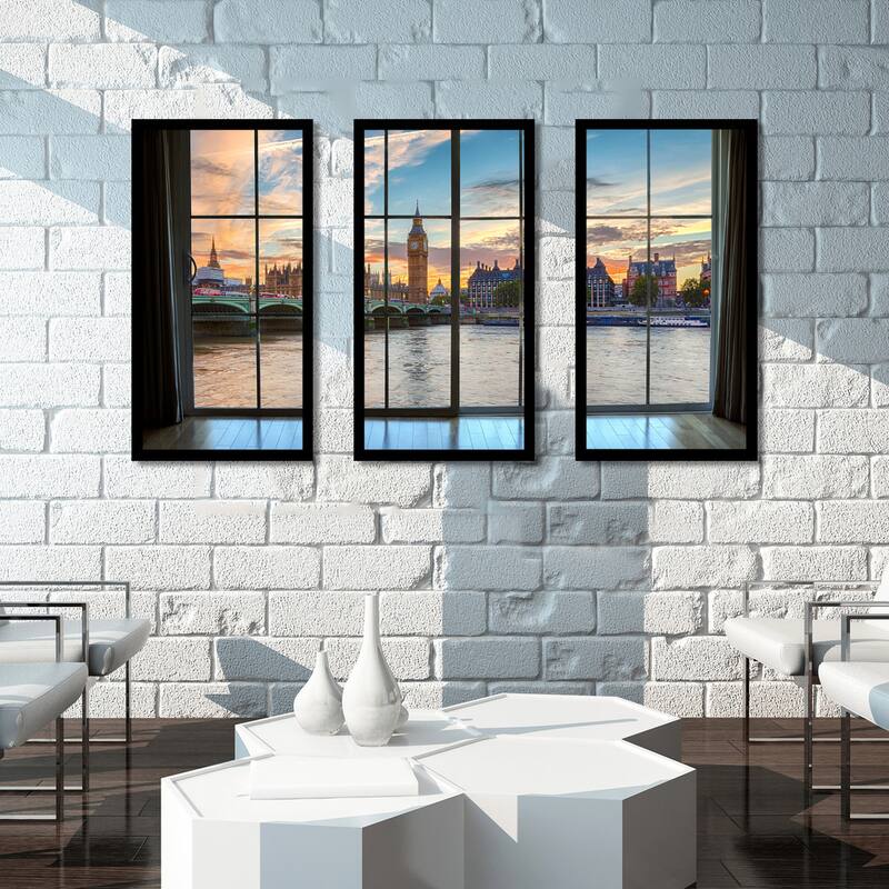 Westminster and Big Ben in London, England Window' Framed Plexiglass Wall Art (Set of 3)