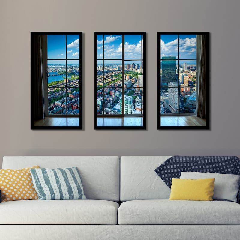 Back Bay, in Boston, Massachusetts Window' Framed Plexiglass Wall Art (Set of 3)