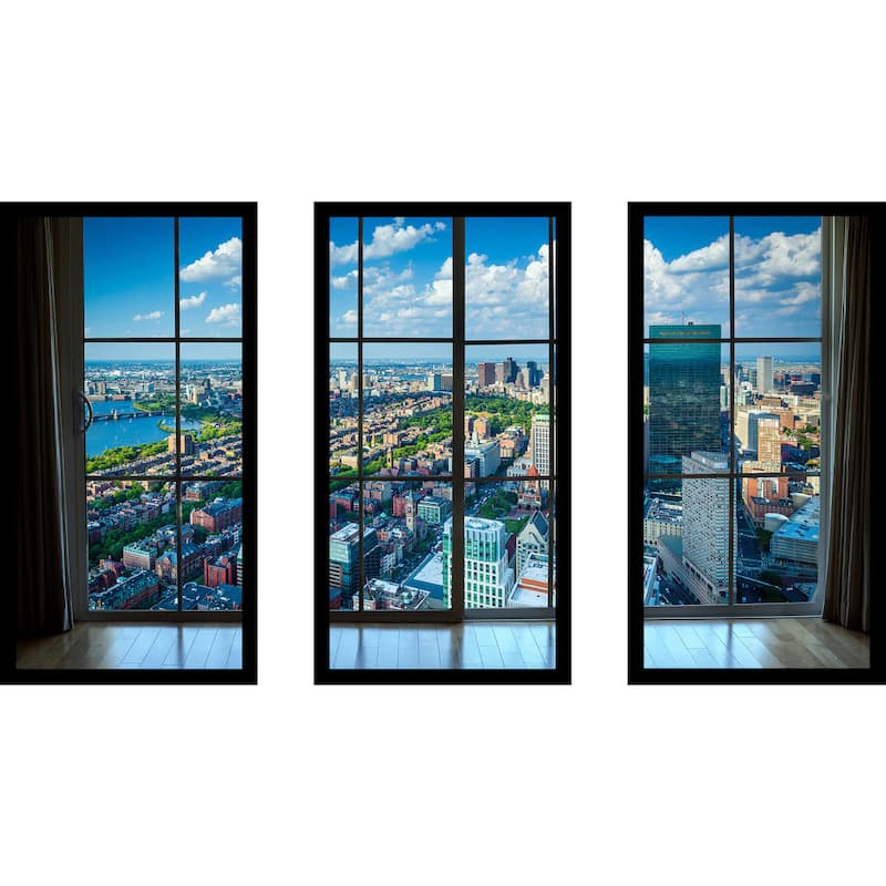 Back Bay, in Boston, Massachusetts Window' Framed Plexiglass Wall Art (Set of 3)