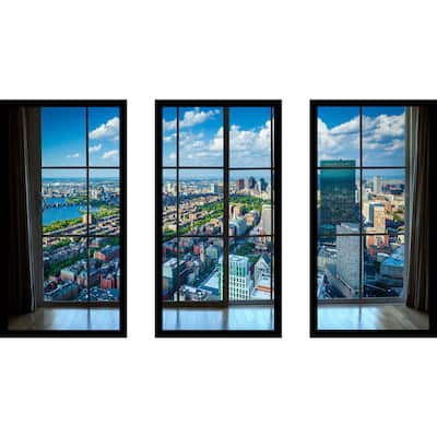 Back Bay, in Boston, Massachusetts Window' Framed Plexiglass Wall Art (Set of 3)