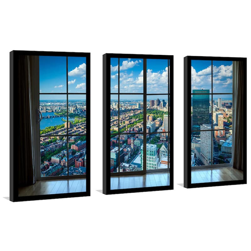 Back Bay, in Boston, Massachusetts Window' Framed Plexiglass Wall Art (Set of 3)