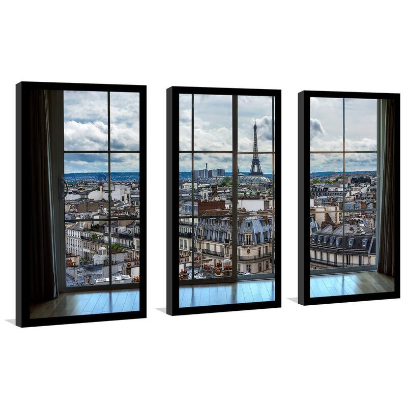 Paris Rooftops 8 Window' Framed Plexiglass Wall Art (Set of 3)