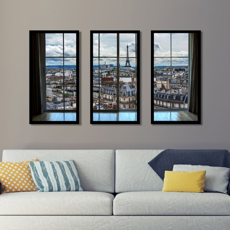 Paris Rooftops 8 Window' Framed Plexiglass Wall Art (Set of 3)