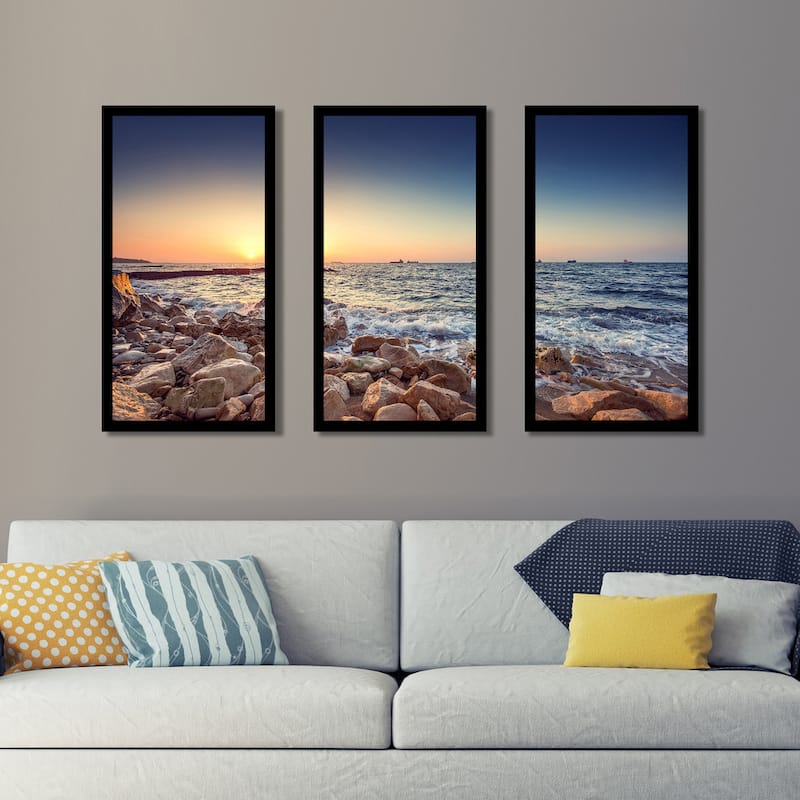 Stones beach' Framed Plexiglass Wall Art (Set of 3) - Bed Bath & Beyond ...