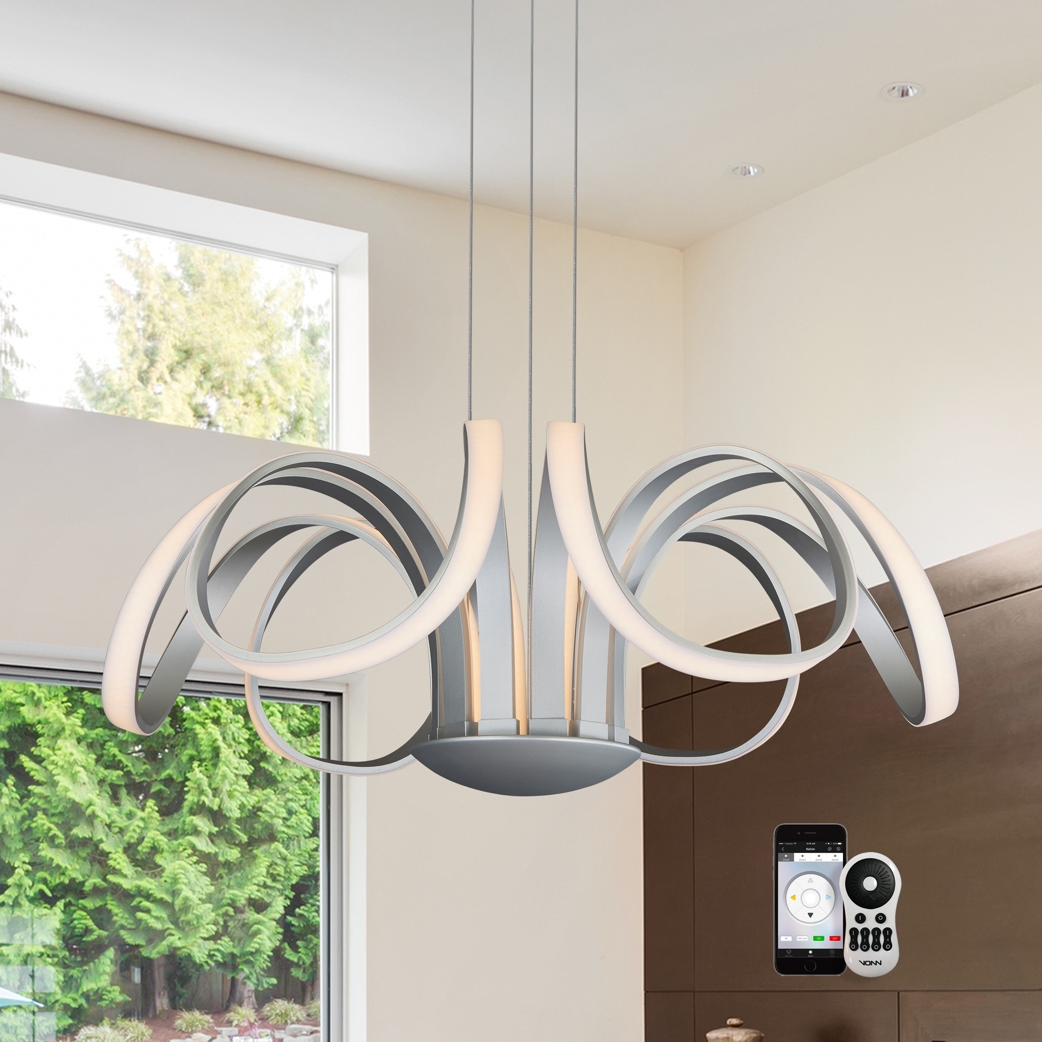 VONN Lighting VTC3630 Capella WiFi Tunable-White LED Chandelier Silver (Nickel - Acrylic/Aluminum - Grey - 4 to 6 - Transitional/Modern & - Chandeliers For Bedrooms by Overstock.com